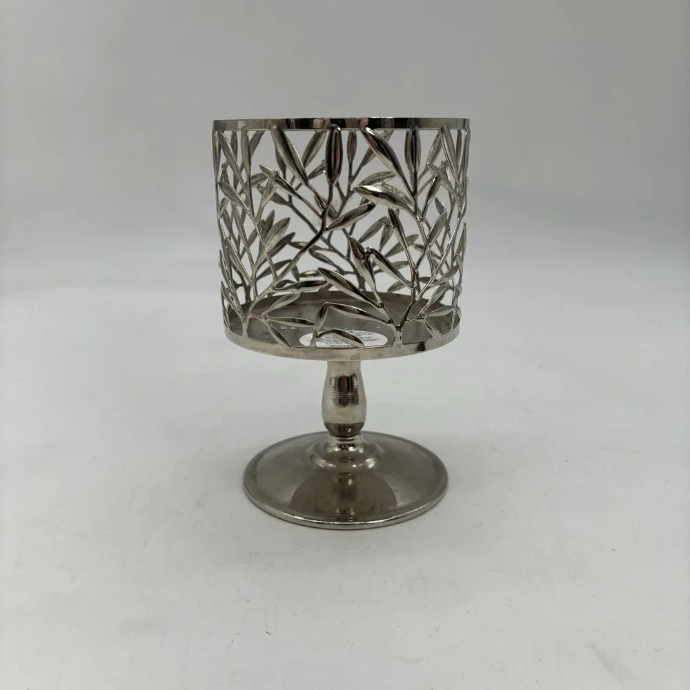 Bath & Body Works Vine Leaf Pattern Silver 3-Wick Pedestal Candle Holder